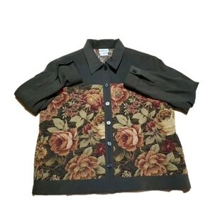 Vtg Bon Worth Floral Tapestry Jacquard Long Sleeve Shacket  Green Medium Petite